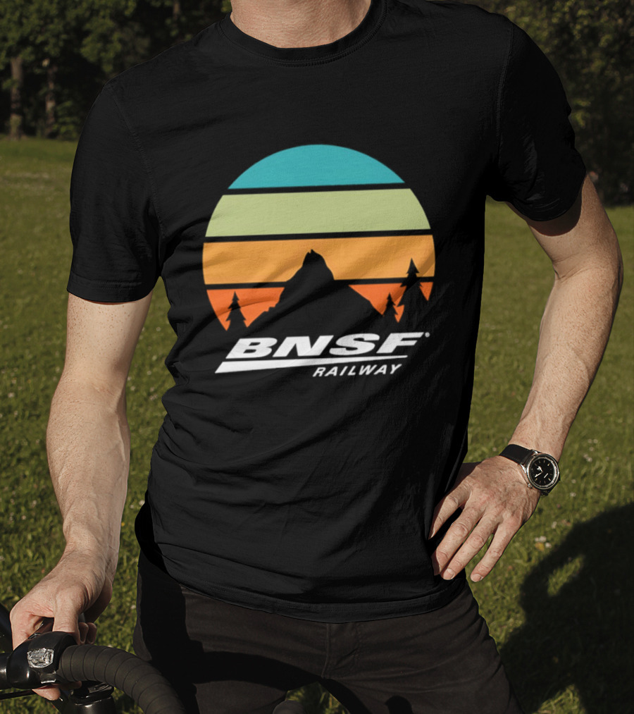 BNSF Railway Mountain Landscape Retro Sunset T-Shirt