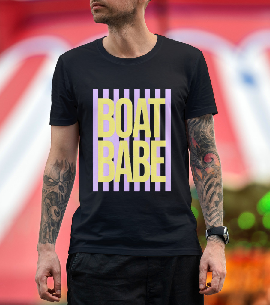 Boat Babe Distressed Striped Nautical Violet Yellow Letters T-Shirt