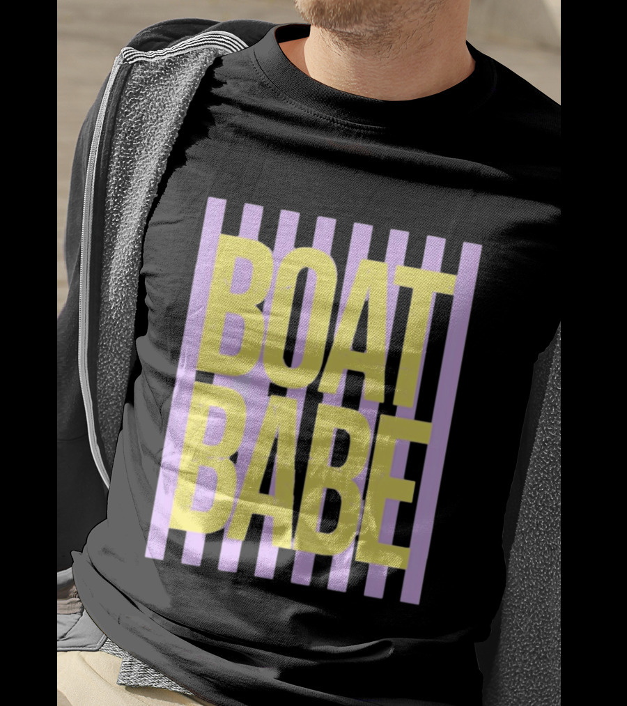 Boat Babe Distressed Striped Nautical Violet Yellow Letters T-Shirt