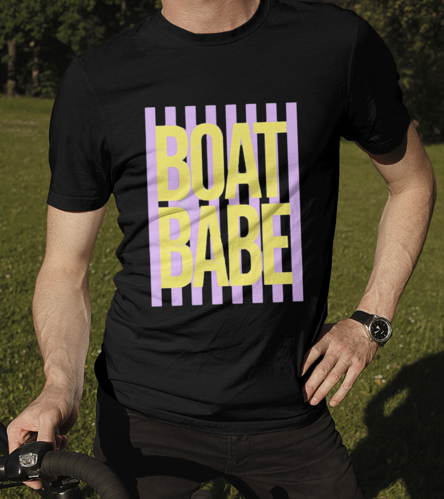 Boat Babe Distressed Striped Nautical Violet Yellow Letters T-Shirt