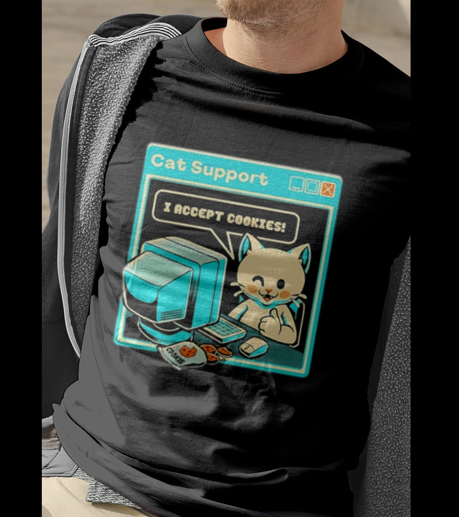 Cat Support I Accept Cookies Computer Cartoon Comic T-Shirt