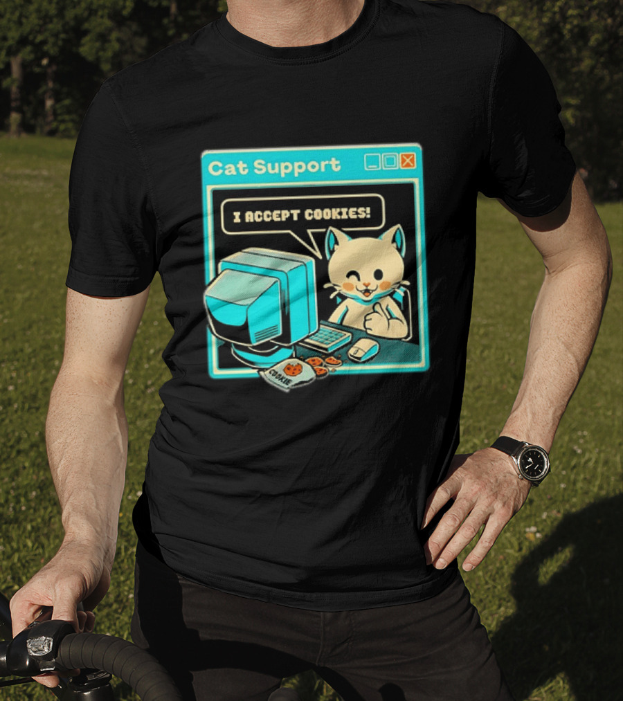 Cat Support I Accept Cookies Computer Cartoon Comic T-Shirt
