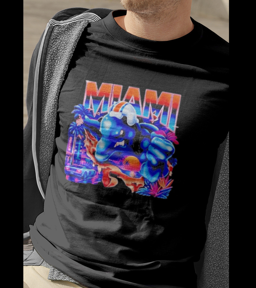 Miami Dolphins Rare Nutmeg Vintage Neon Miami Vice T-Shirt