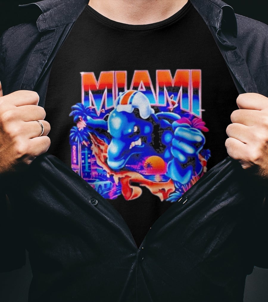 Miami Dolphins Rare Nutmeg Vintage Neon Miami Vice T-Shirt