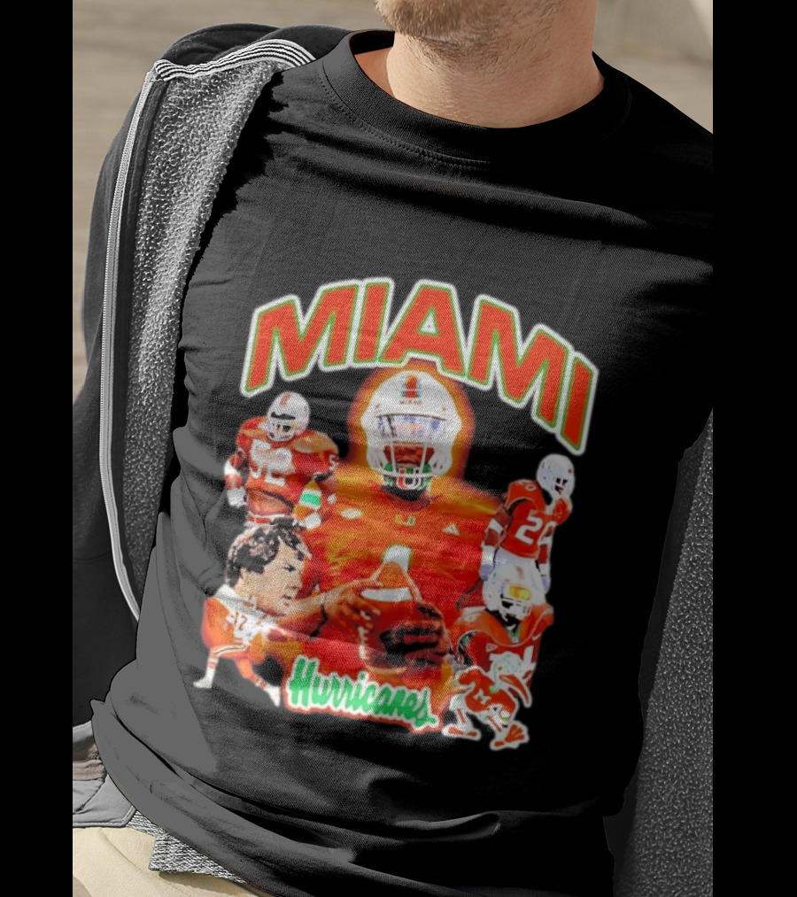 Miami Hurricanes Football Players Collage With Iconic Team Spirit T-Shirt