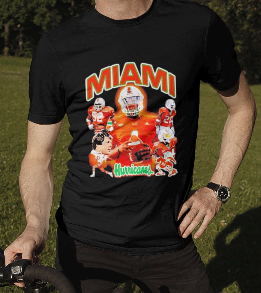 Miami Hurricanes Football Players Collage With Iconic Team Spirit T-Shirt