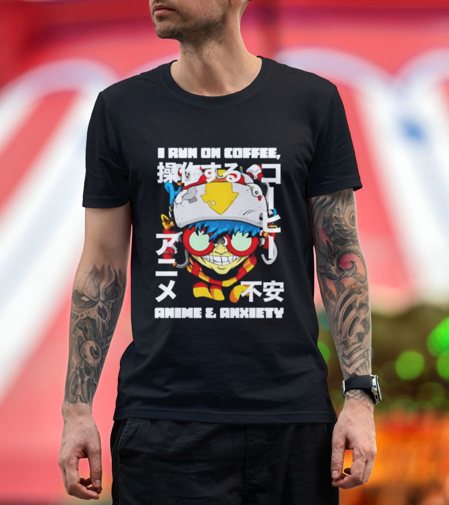I Run On Coffee Anime And Anxiety Colorful T-Shirt