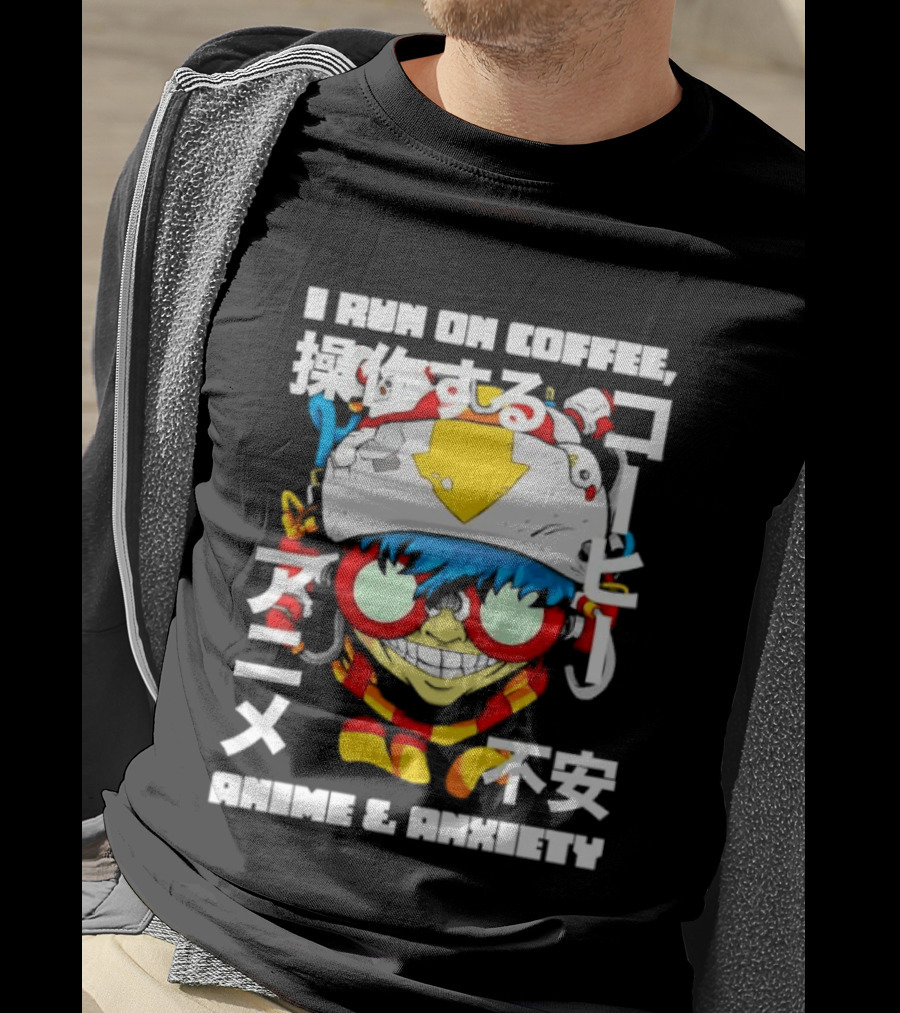 I Run On Coffee Anime And Anxiety Colorful T-Shirt