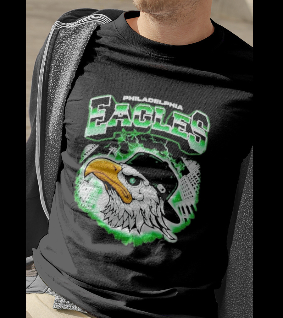 Philadelphia Eagles Mascot With Baseball Cap And City Skyline T-Shirt
