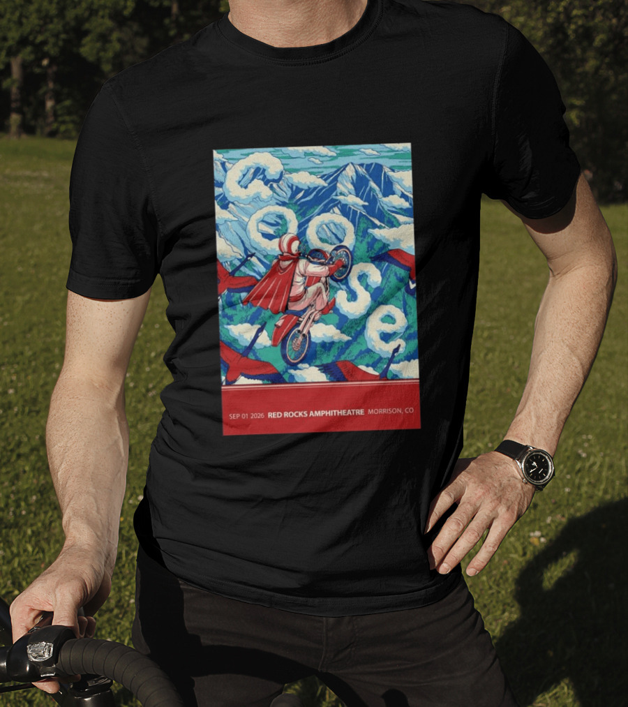 Sep 01 2026 Goose Red Rocks Amphitheatre Morrison CO Tour Motorcycle And Birds T-Shirt
