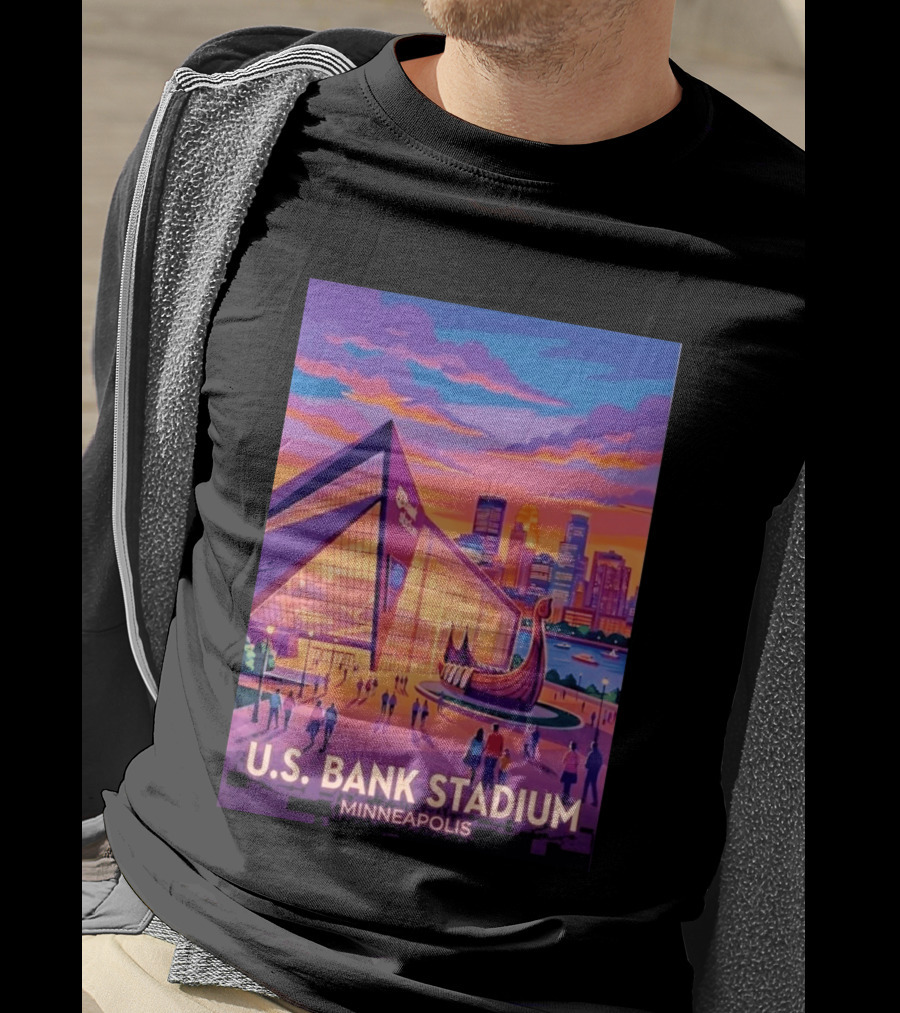 U.S. Bank Stadium Minneapolis Skyline Viking Boat Minnesota T-Shirt