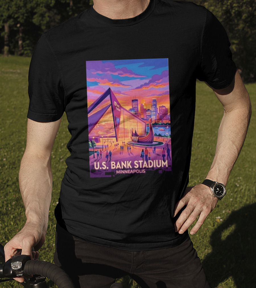 U.S. Bank Stadium Minneapolis Skyline Viking Boat Minnesota T-Shirt