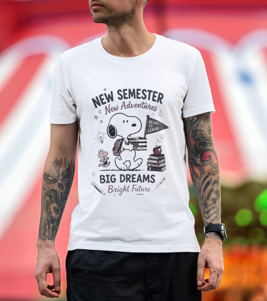 Snoopy New Semester New Adventures Big Dreams Bright Future Peanuts Comic Strip T-Shirt