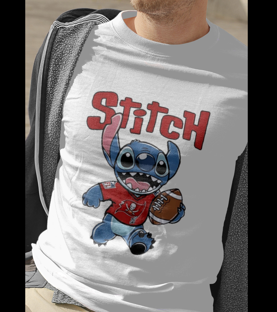 Stitch Tampa Bay Buccaneers Football Character Wearing Team Jersey T-Shirt