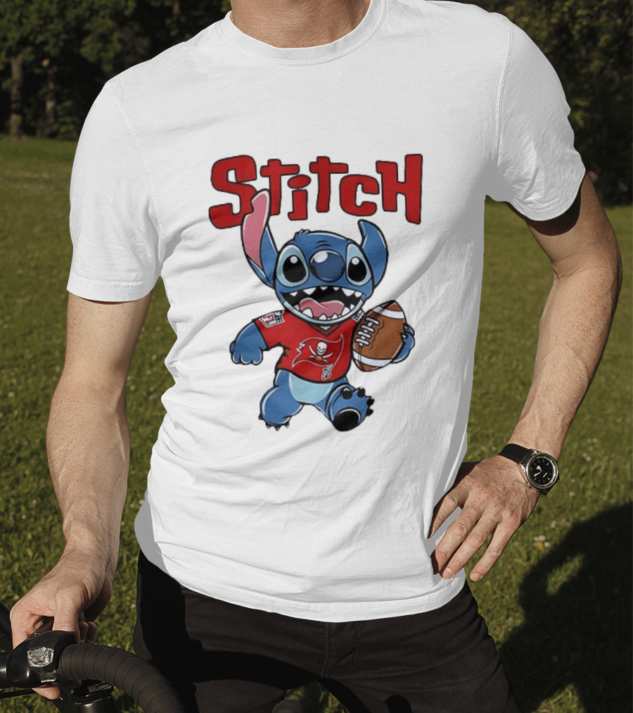 Stitch Tampa Bay Buccaneers Football Character Wearing Team Jersey T-Shirt