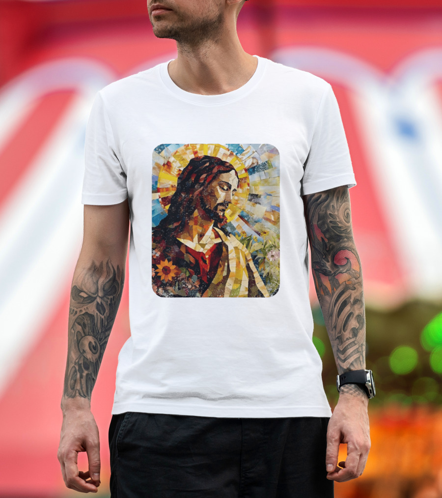 Jesus Christ Mosaic Sunflower Christian Religious T-Shirt