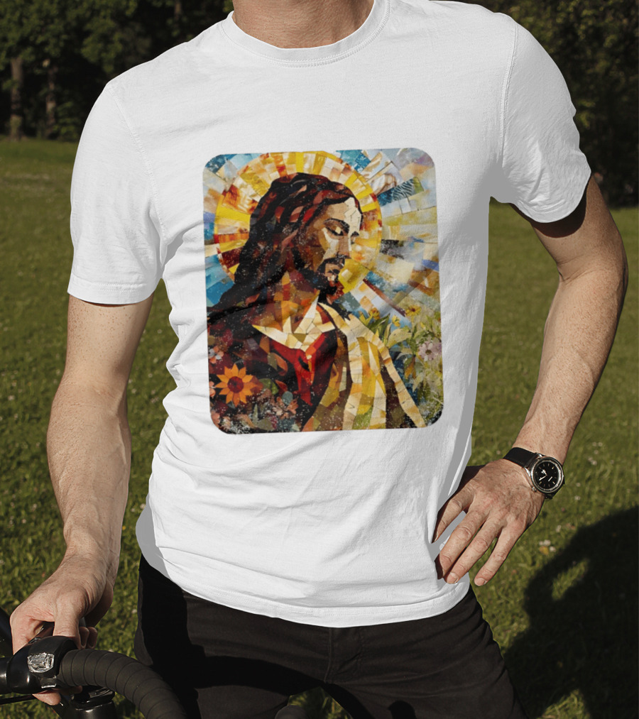 Jesus Christ Mosaic Sunflower Christian Religious T-Shirt