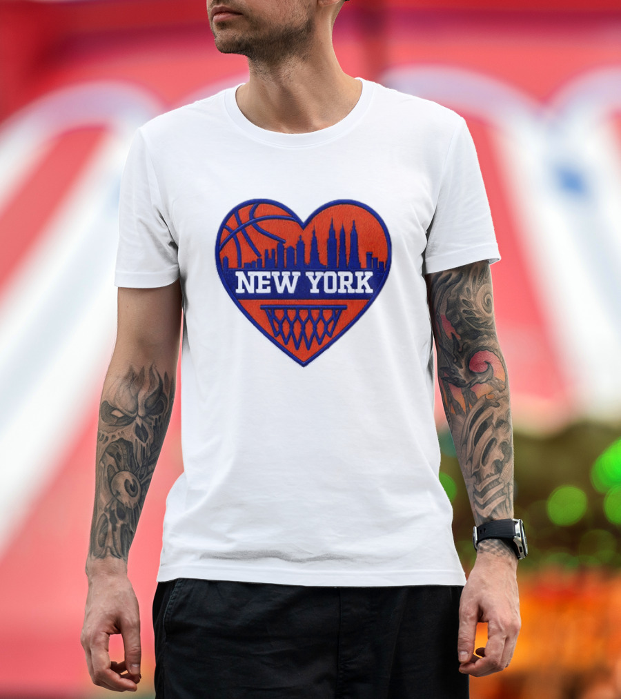 New York Knicks Heart Skyline Basketball Hoop T-Shirt