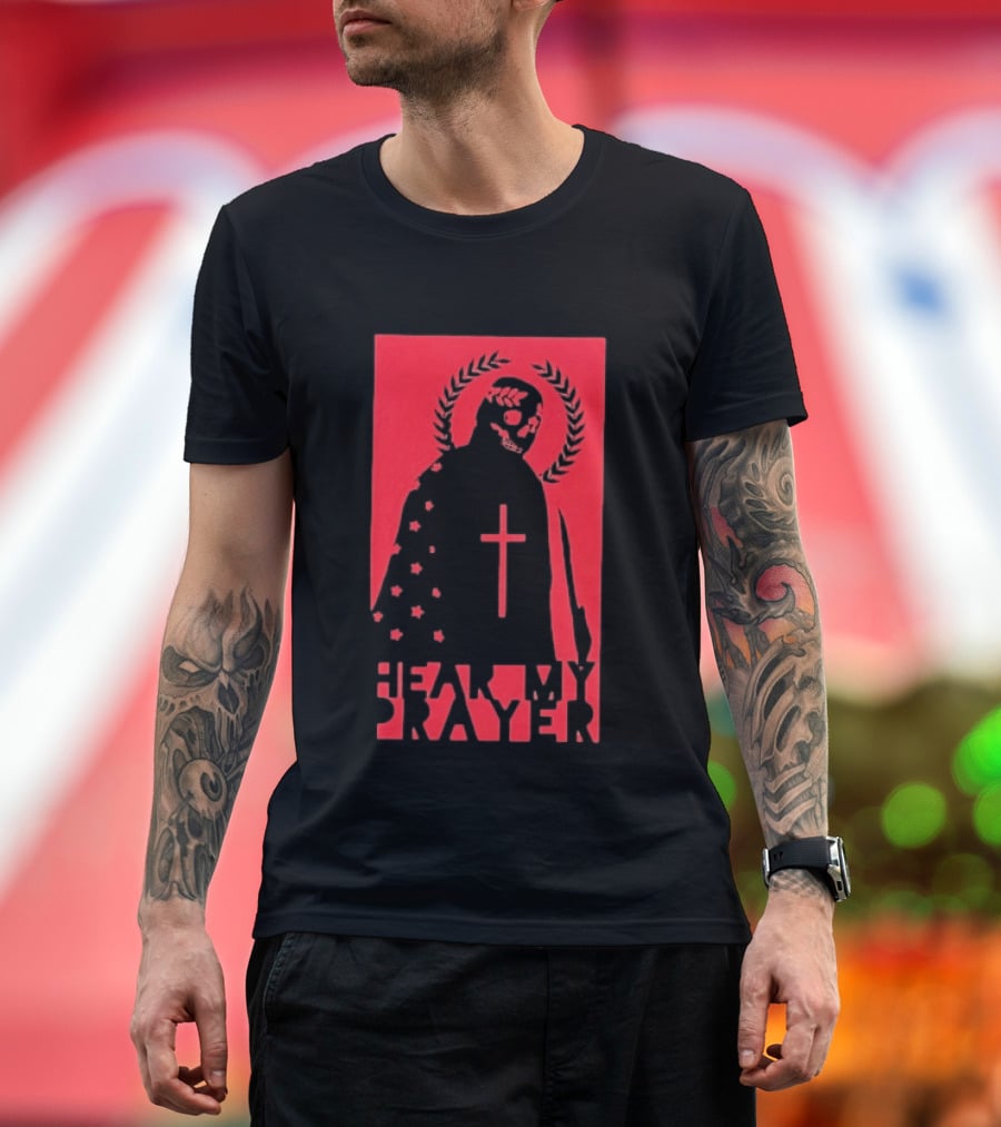 Hear My Prayer Skull Reaper Cross Halo Laural Wreath T-Shirt