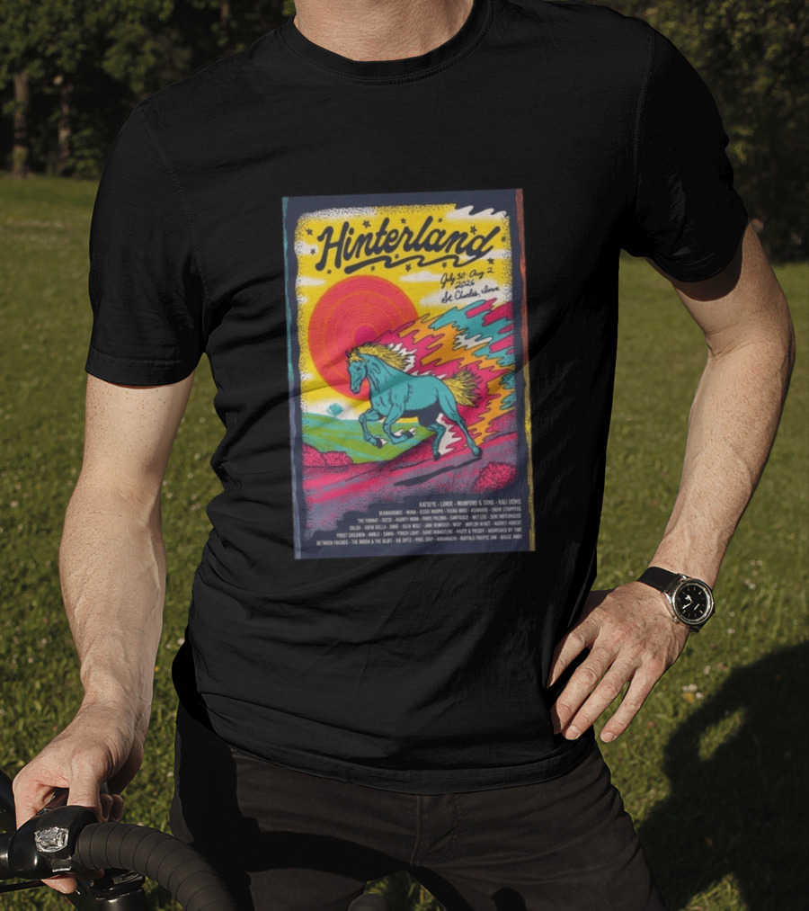 Hinterland Music Festival 2026 St. Charles Iowa July 30 August 2 Lineup Kaleidoscopic Horse T-Shirt