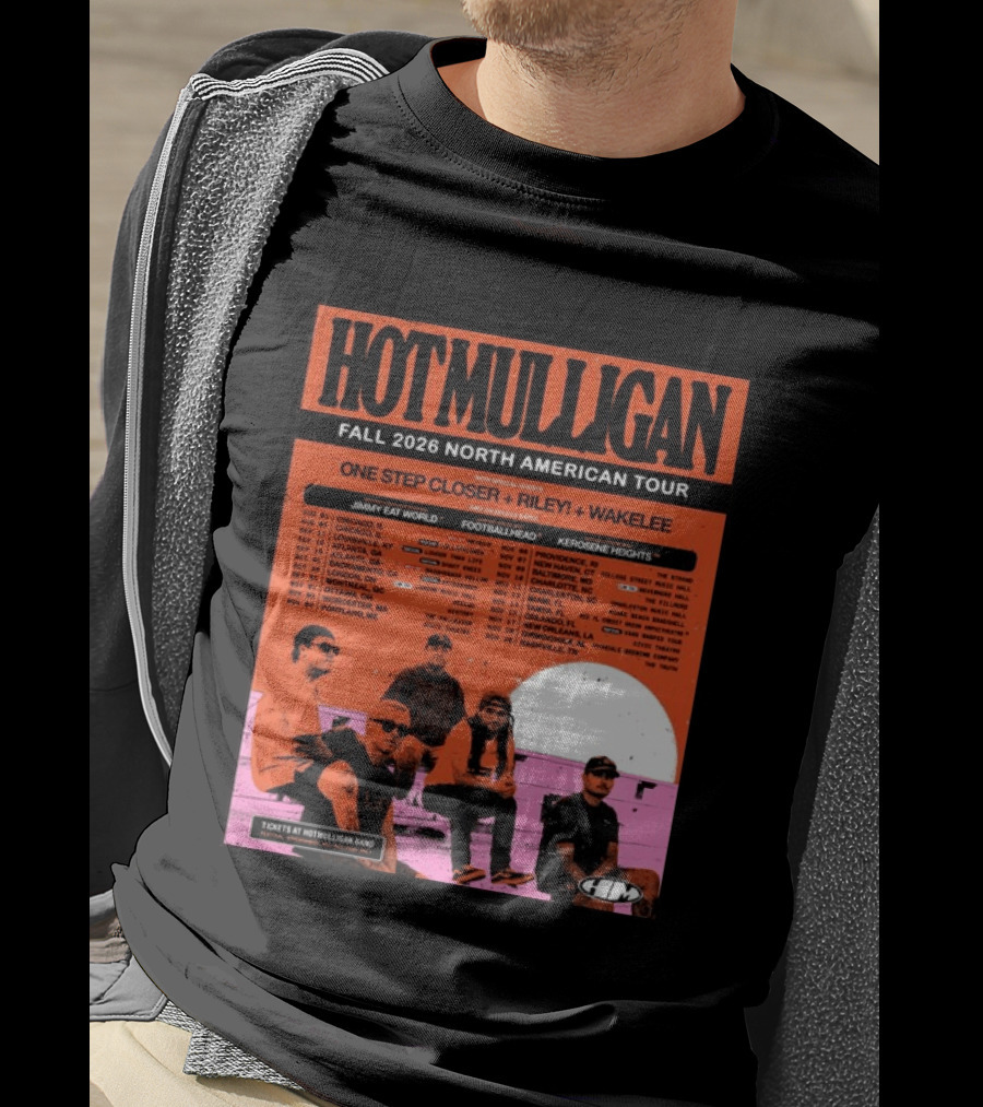 Hot Mulligan Fall 2026 Tour Dates With One Step Closer Riley Wakelee Jimmy Eat World Footballhead Kerosene Heights T-Shirt