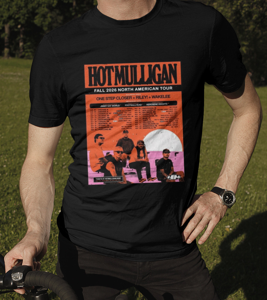 Hot Mulligan Fall 2026 Tour Dates With One Step Closer Riley Wakelee Jimmy Eat World Footballhead Kerosene Heights T-Shirt