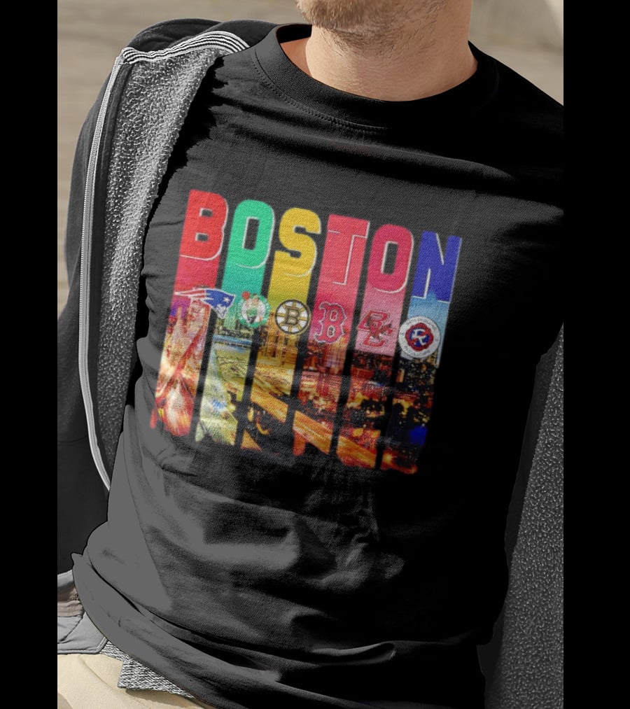 Boston Sports Patriots Celtics Bruins Red Sox BC Revolution Team Logos T-Shirt