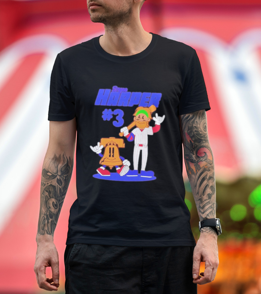Bryce Harper #3 Philadelphia Phillies Cartoon Player And Liberty Bell T-Shirt