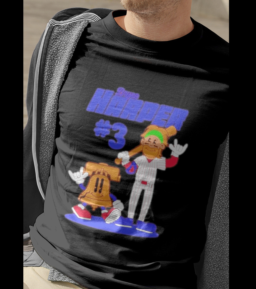 Bryce Harper #3 Philadelphia Phillies Cartoon Player And Liberty Bell T-Shirt