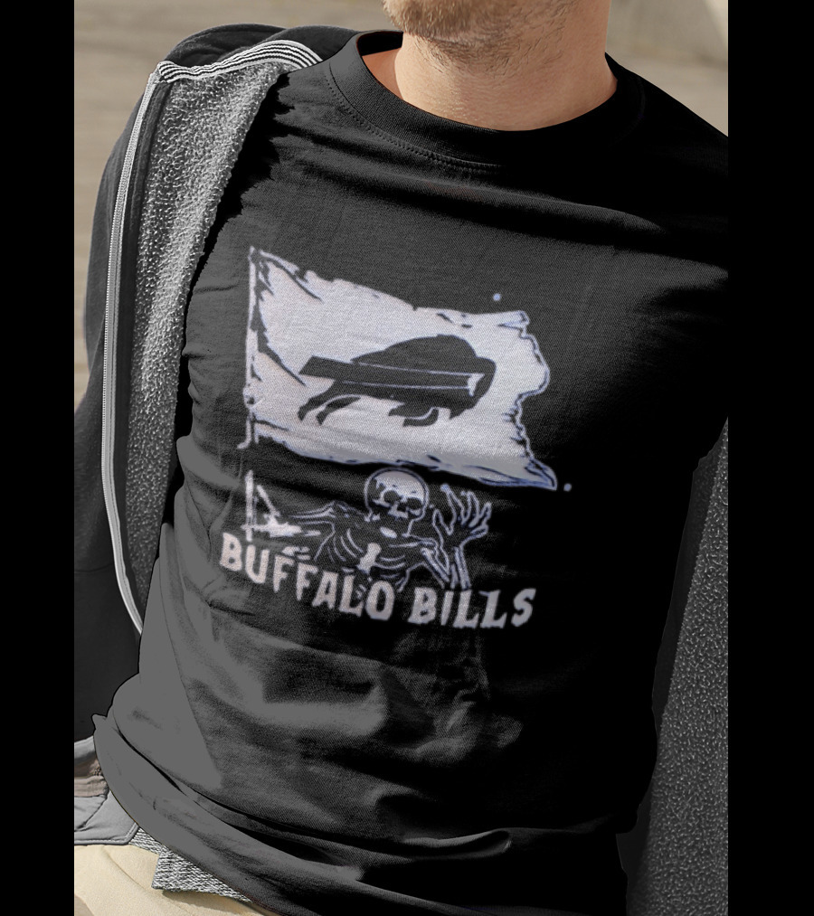 Buffalo Bills Skeleton Flag Football NFL Team Spirit T-Shirt