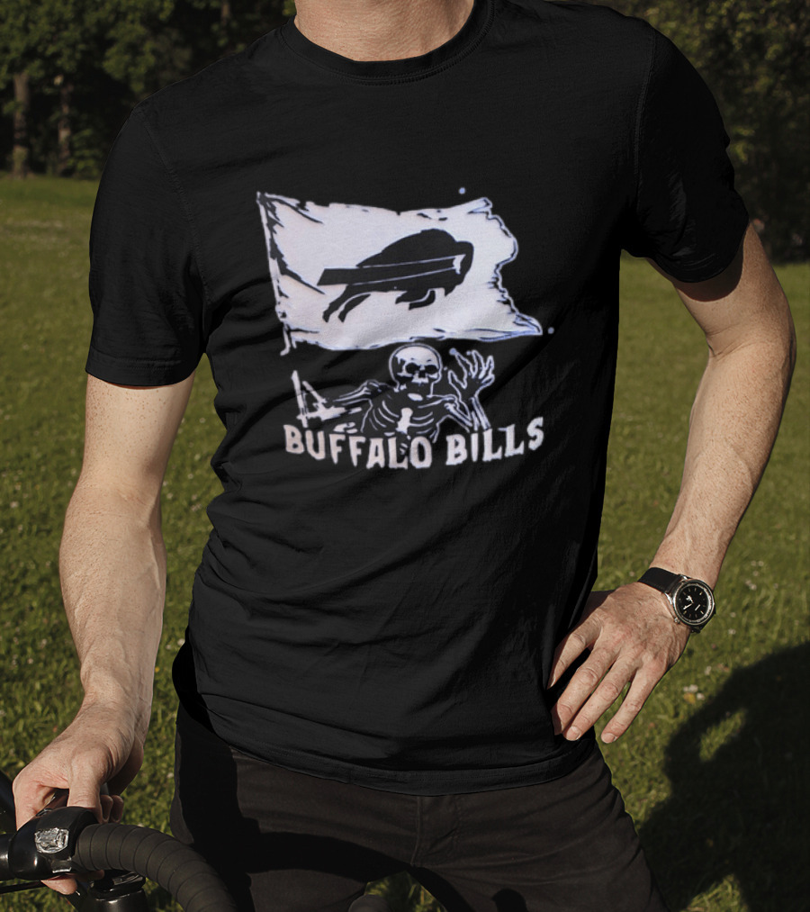 Buffalo Bills Skeleton Flag Football NFL Team Spirit T-Shirt