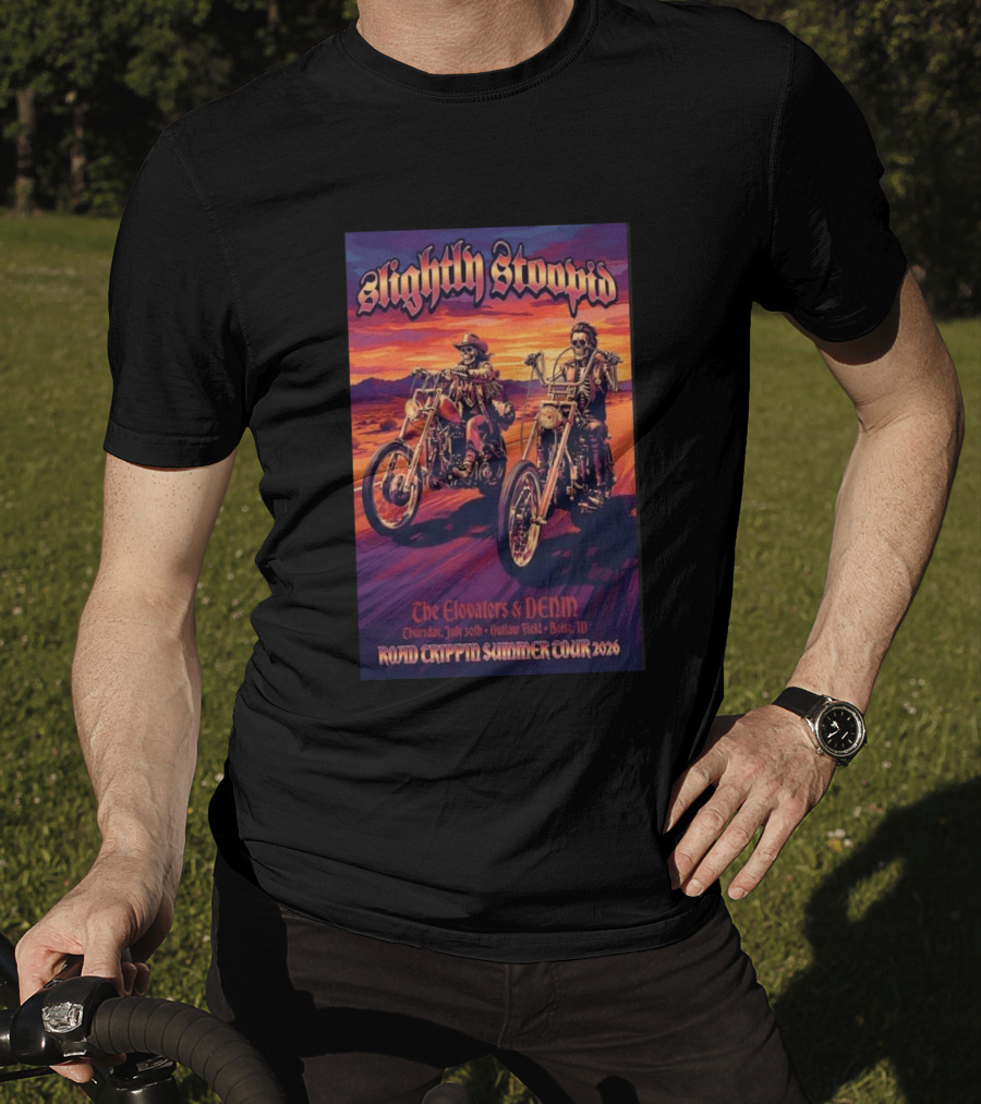 Slightly Stoopid Road Trippin Summer Tour 2026 The Elovaters DENM Boise Thursday July 30 Outlaw Field T-Shirt