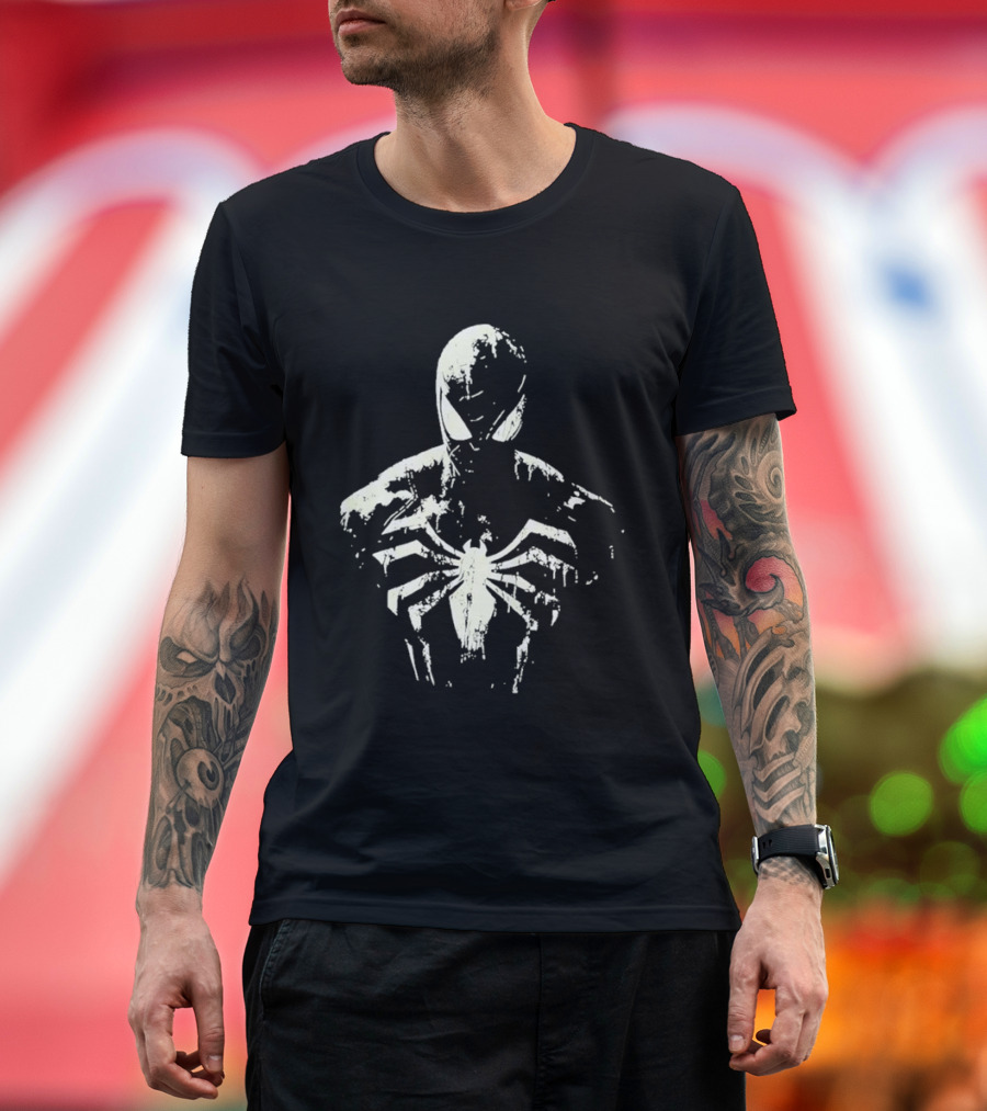 Spider Man Marvel Superhero White Symbol On Black T-Shirt