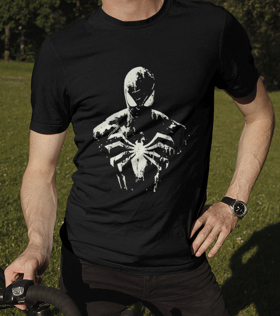 Spider Man Marvel Superhero White Symbol On Black T-Shirt