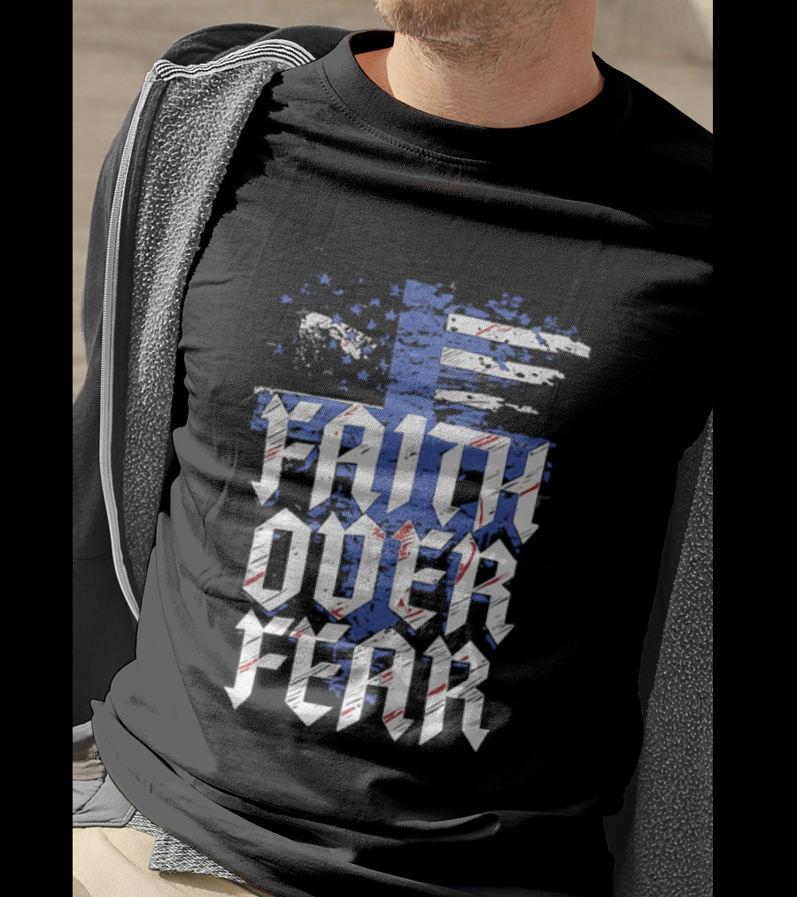 Faith Over Fear Distressed American Flag Cross T-Shirt