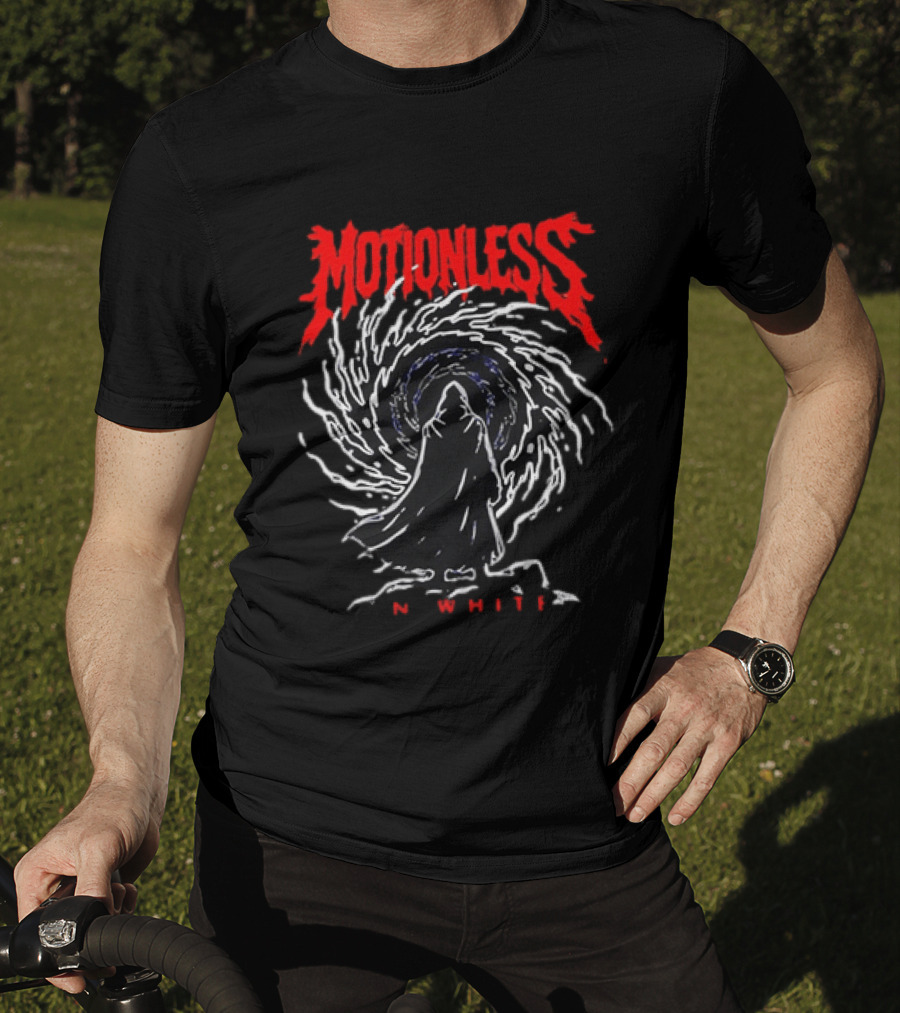 Motionless In White MIW The Sweat And Blood Tour 2026 Be Not Afraid Of The Dark Cloaked Figure Spiral T-Shirt