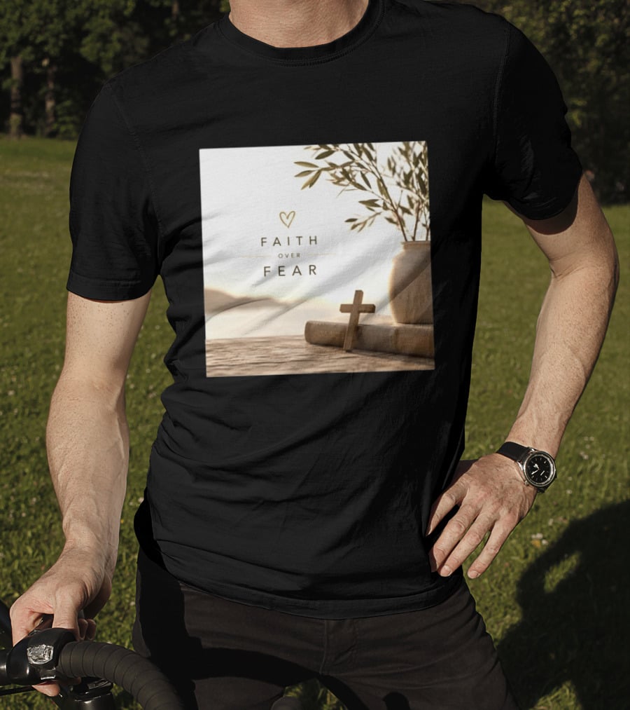 Faith Over Fear Christian Cross Heart With Bible And Olive Branches T-Shirt