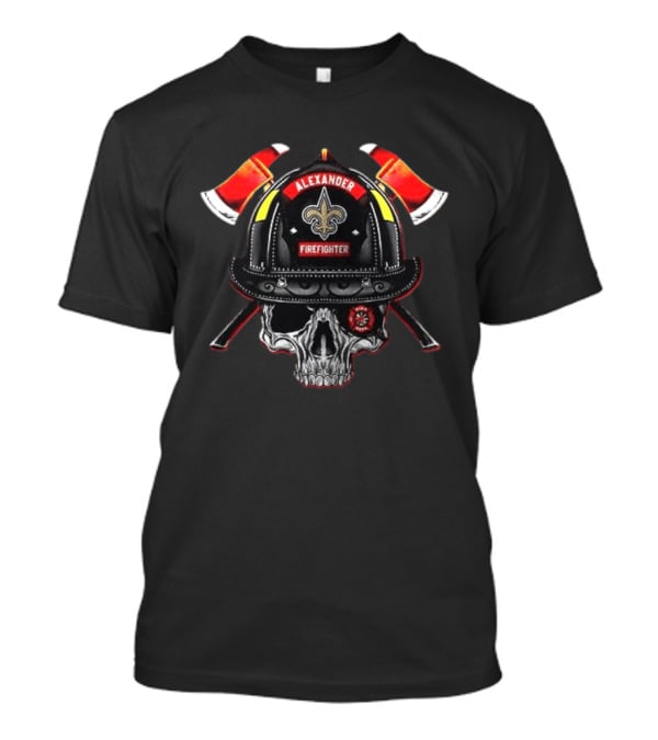 New Orleans Saints Alexander Firefighter Skull Helmet Axes T-Shirt