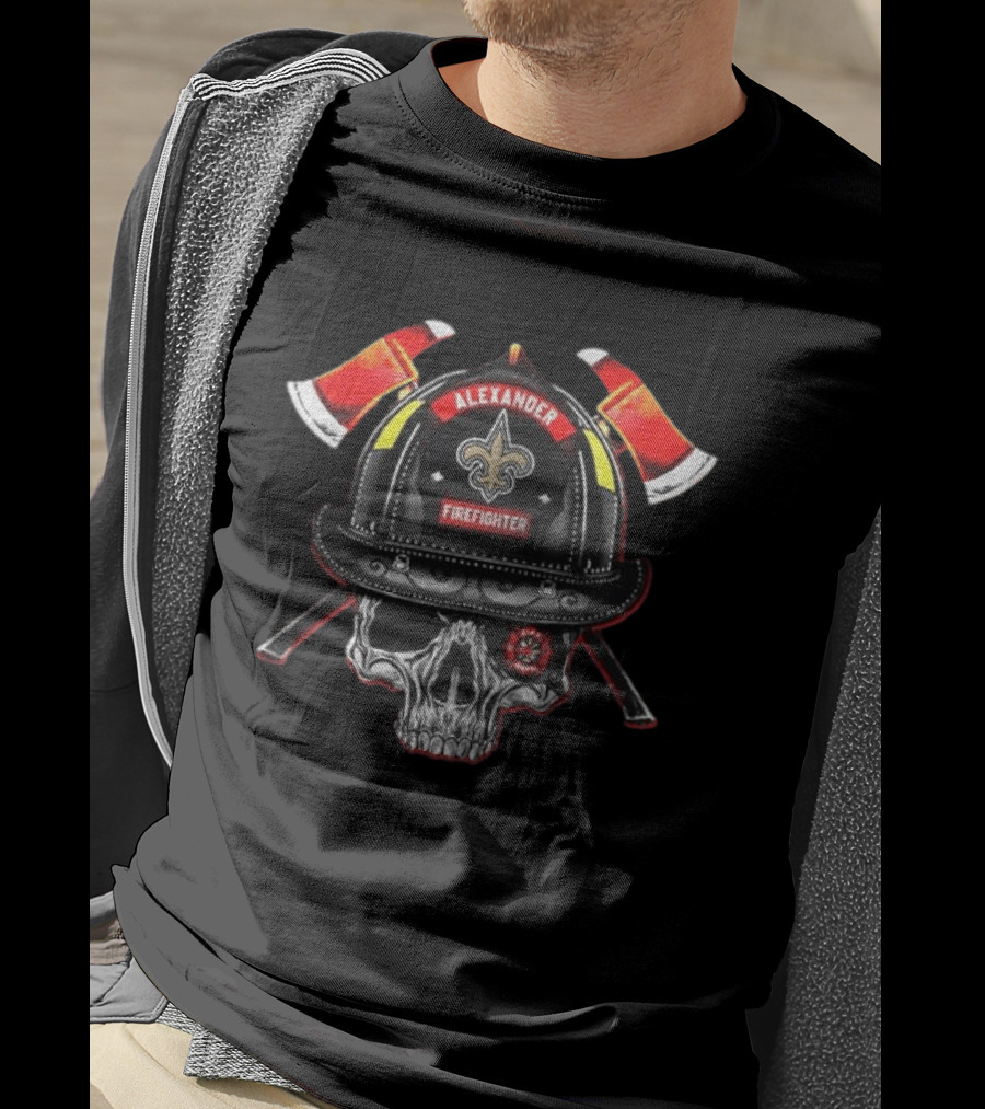 New Orleans Saints Alexander Firefighter Skull Helmet Axes T-Shirt