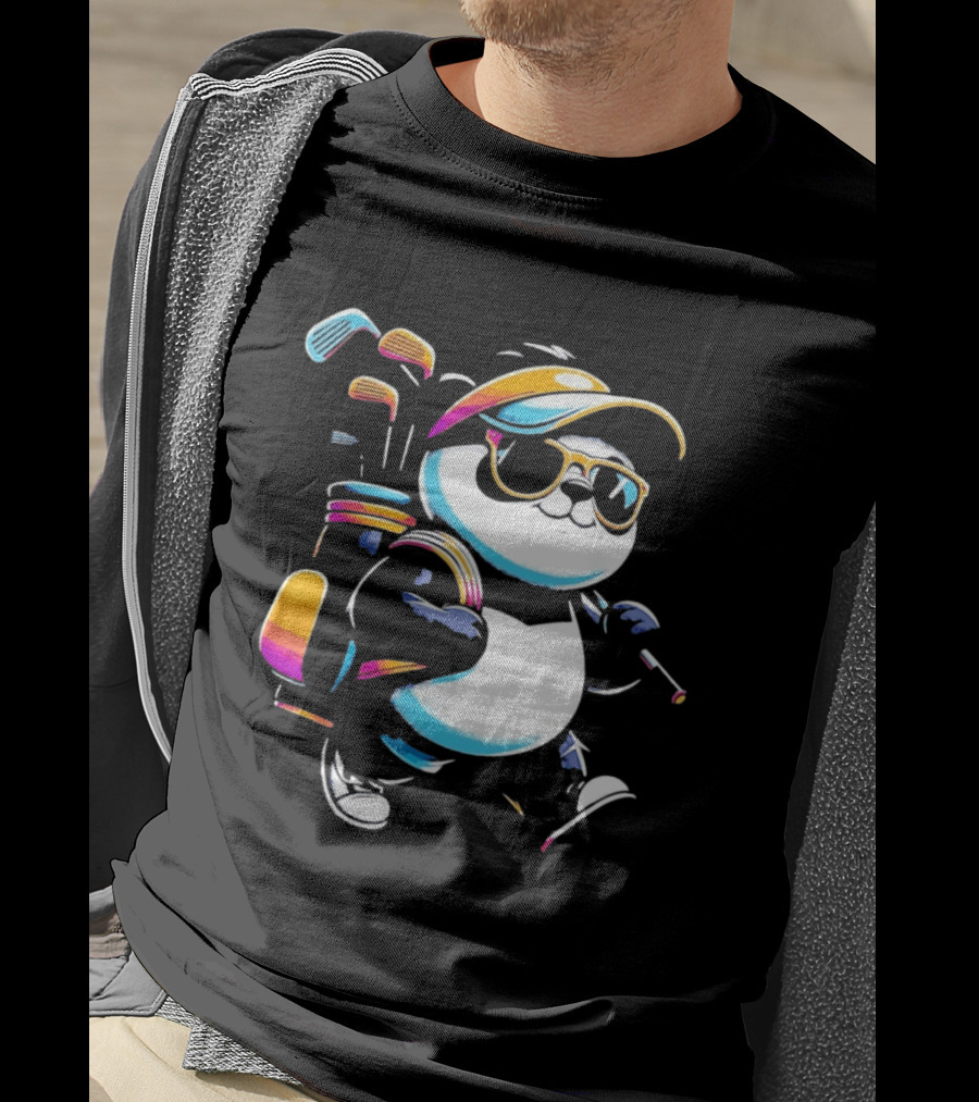 Panda Golfer Sunglasses Golf Bag Vibrant Club T-Shirt