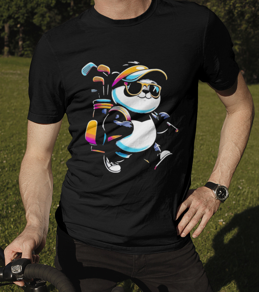 Panda Golfer Sunglasses Golf Bag Vibrant Club T-Shirt