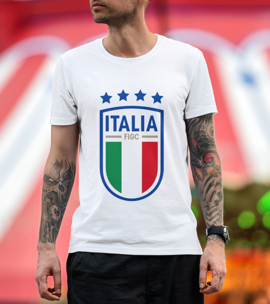 Italia FIGC Emblem Four Stars Badge Green White Red T-Shirt