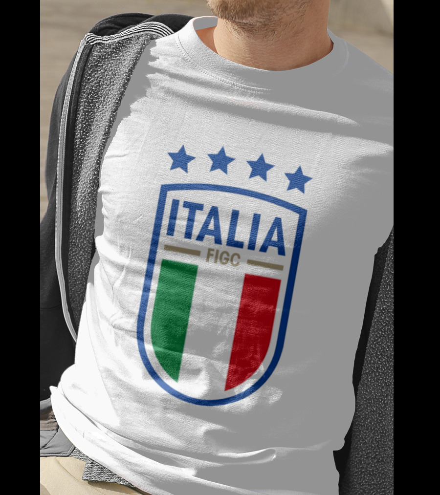 Italia FIGC Emblem Four Stars Badge Green White Red T-Shirt