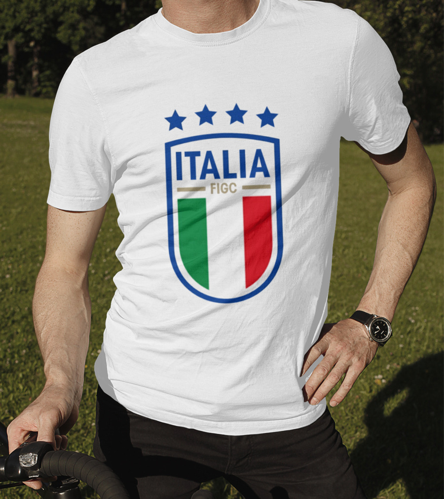 Italia FIGC Emblem Four Stars Badge Green White Red T-Shirt