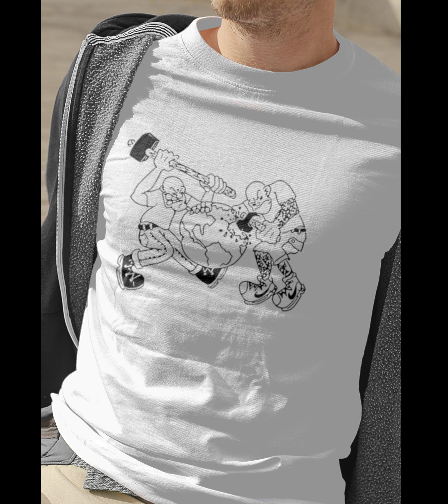 Skinhead Hammering The World Subculture Earth Tattoo T-Shirt