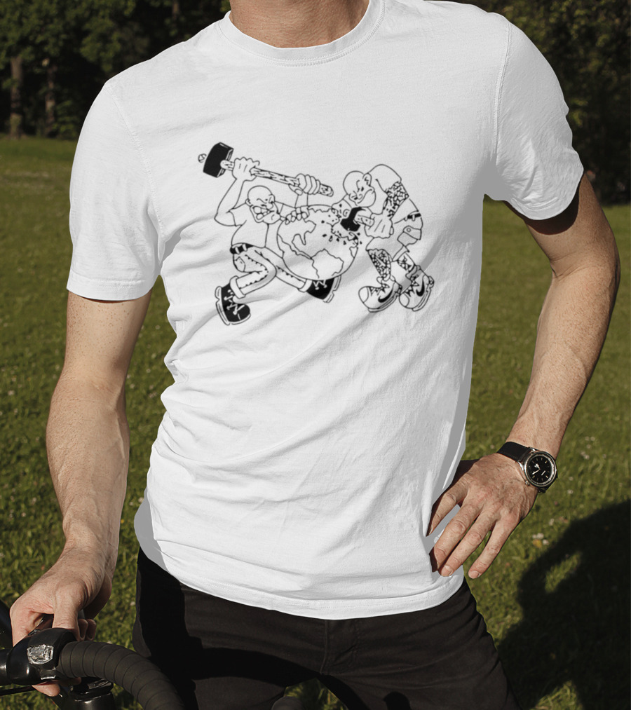 Skinhead Hammering The World Subculture Earth Tattoo T-Shirt