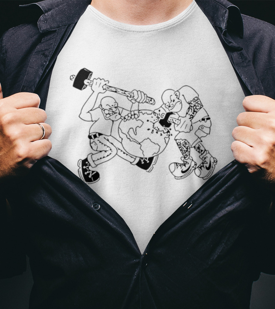Skinhead Hammering The World Subculture Earth Tattoo T-Shirt