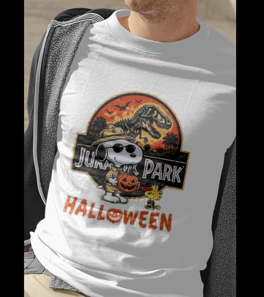 Snoopy Woodstock Jurassic Park Halloween Pumpkin T-Shirt