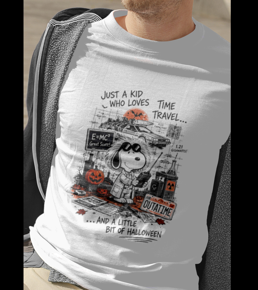 Snoopy Just A Kid Who Loves Time Travel Halloween Pumpkin Scene T-Shirt