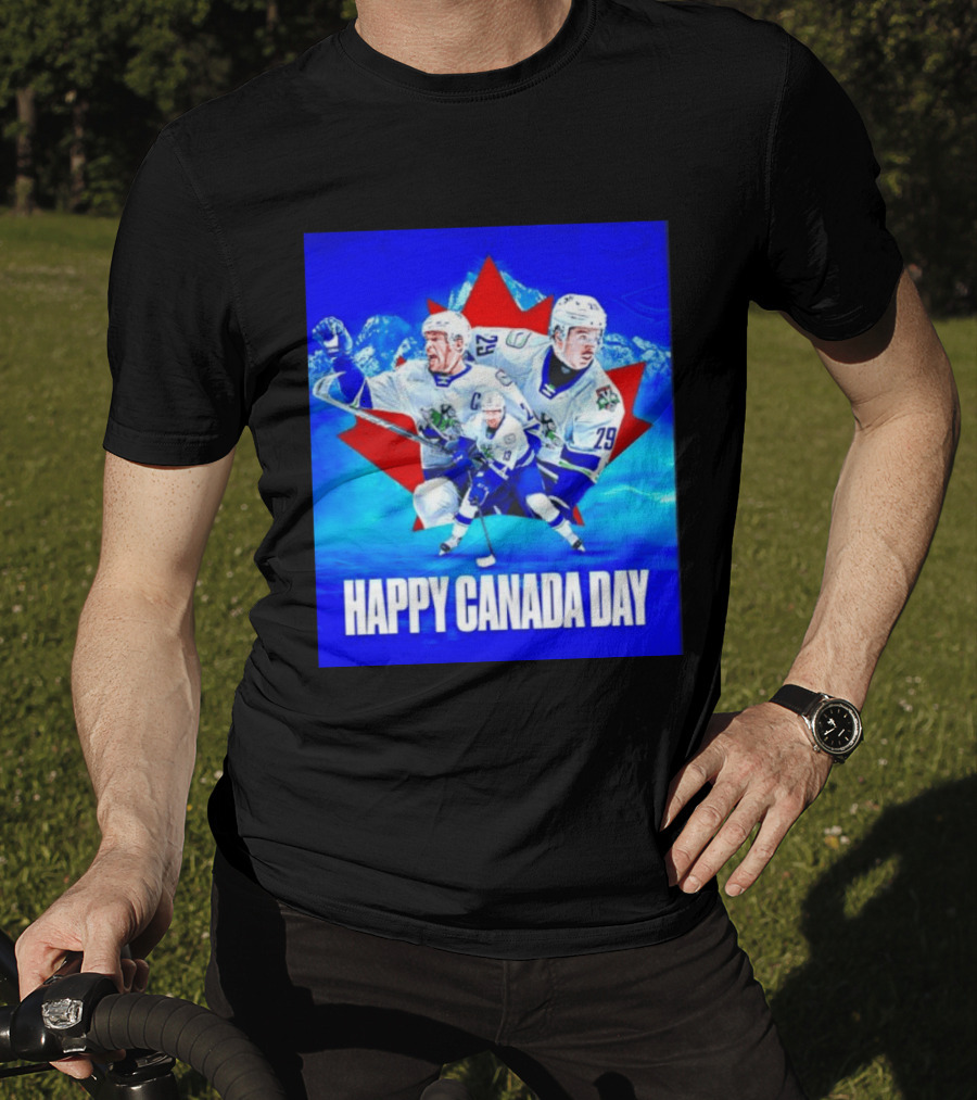 Abbotsford Canucks Happy Canada Day Celebration Collage With Hockey Players And Maple Leaf T-Shirt
